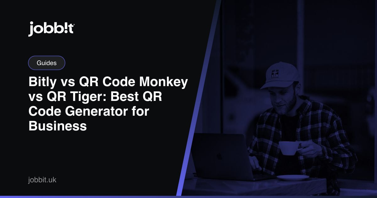 A Jobbit blog cover comparing Bitly, QR Code Monkey, QR Tiger and Jobbit