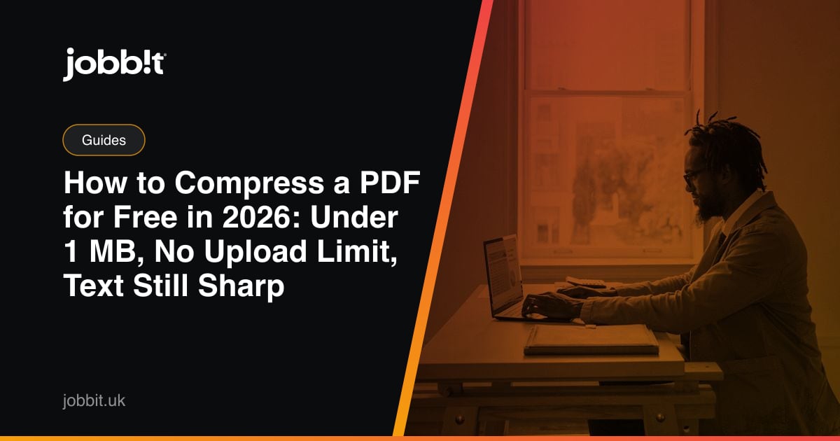 A Jobbit blog cover showing a PDF being compressed to a target size