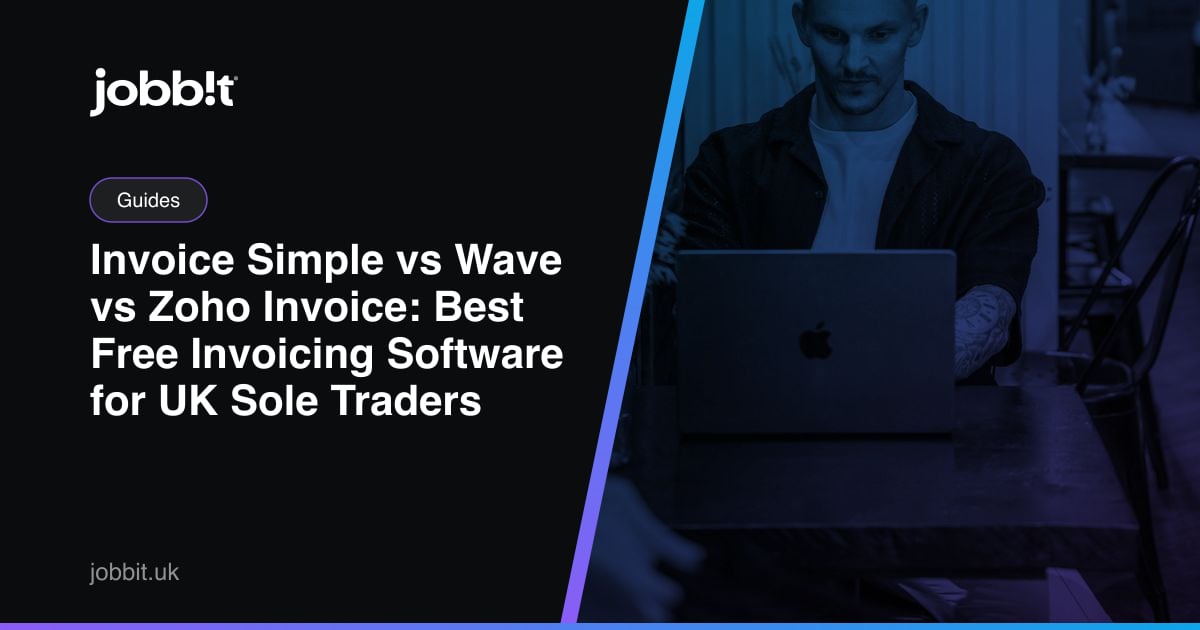 A Jobbit blog cover comparing Invoice Simple, Wave, Zoho Invoice and Jobbit
